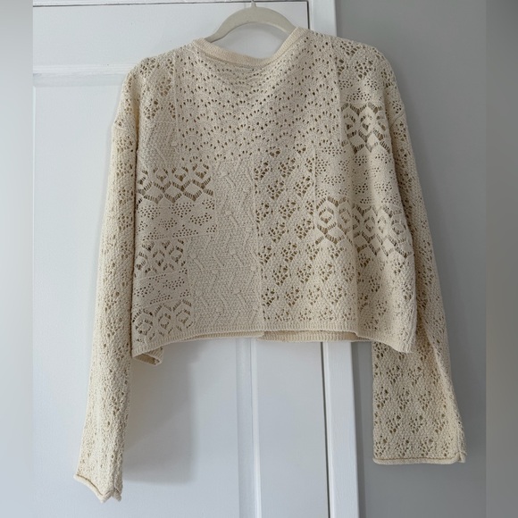 Zara Cream Crochet-Style Button Cardigan - Picture 3 of 7